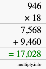 How to calculate 946 times 18 using long multiplication