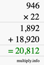 How to calculate 946 times 22 using long multiplication