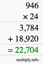 How to calculate 946 times 24 using long multiplication