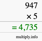 How to calculate 947 times 5 using long multiplication How to calculate 947 times 5 using long multiplication