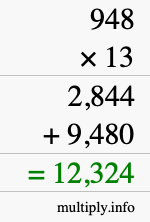 How to calculate 948 times 13 using long multiplication