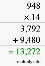 How to calculate 948 times 14 using long multiplication How to calculate 948 times 14 using long multiplication