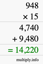 How to calculate 948 times 15 using long multiplication How to calculate 948 times 15 using long multiplication