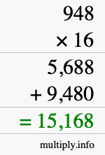 How to calculate 948 times 16 using long multiplication How to calculate 948 times 16 using long multiplication