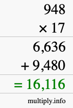 How to calculate 948 times 17 using long multiplication