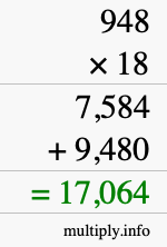 How to calculate 948 times 18 using long multiplication