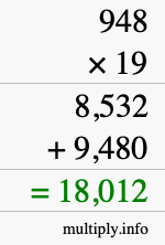 How to calculate 948 times 19 using long multiplication