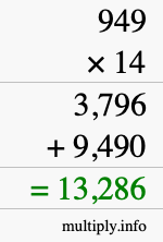 How to calculate 949 times 14 using long multiplication How to calculate 949 times 14 using long multiplication
