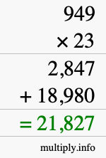 How to calculate 949 times 23 using long multiplication