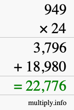 How to calculate 949 times 24 using long multiplication