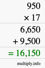 How to calculate 950 times 17 using long multiplication