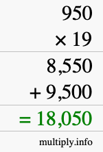 How to calculate 950 times 19 using long multiplication