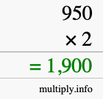 How to calculate 950 times 2 using long multiplication