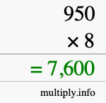 How to calculate 950 times 8 using long multiplication