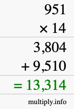 How to calculate 951 times 14 using long multiplication How to calculate 951 times 14 using long multiplication