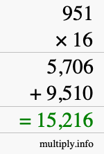 How to calculate 951 times 16 using long multiplication