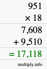 How to calculate 951 times 18 using long multiplication