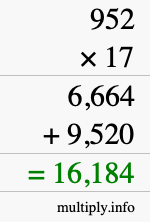 How to calculate 952 times 17 using long multiplication