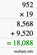 How to calculate 952 times 19 using long multiplication