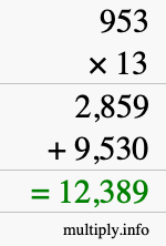 How to calculate 953 times 13 using long multiplication