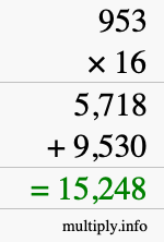 How to calculate 953 times 16 using long multiplication