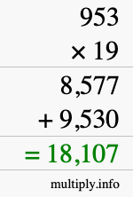 How to calculate 953 times 19 using long multiplication
