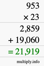 How to calculate 953 times 23 using long multiplication