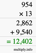 How to calculate 954 times 13 using long multiplication