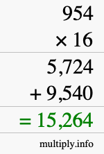 How to calculate 954 times 16 using long multiplication
