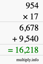 How to calculate 954 times 17 using long multiplication