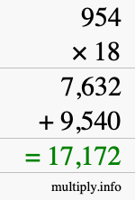 How to calculate 954 times 18 using long multiplication