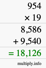 How to calculate 954 times 19 using long multiplication