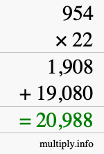 How to calculate 954 times 22 using long multiplication