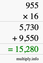 How to calculate 955 times 16 using long multiplication