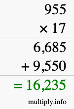 How to calculate 955 times 17 using long multiplication