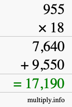 How to calculate 955 times 18 using long multiplication