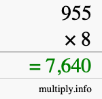 How to calculate 955 times 8 using long multiplication