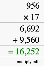 How to calculate 956 times 17 using long multiplication
