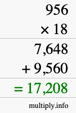 How to calculate 956 times 18 using long multiplication