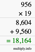 How to calculate 956 times 19 using long multiplication