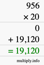 How to calculate 956 times 20 using long multiplication