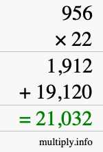 How to calculate 956 times 22 using long multiplication