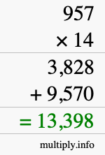 How to calculate 957 times 14 using long multiplication How to calculate 957 times 14 using long multiplication
