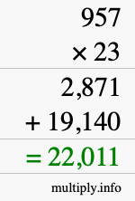 How to calculate 957 times 23 using long multiplication