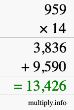 How to calculate 959 times 14 using long multiplication How to calculate 959 times 14 using long multiplication