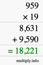 How to calculate 959 times 19 using long multiplication