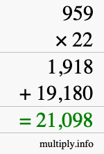 How to calculate 959 times 22 using long multiplication