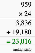 How to calculate 959 times 24 using long multiplication