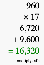 How to calculate 960 times 17 using long multiplication