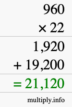 How to calculate 960 times 22 using long multiplication